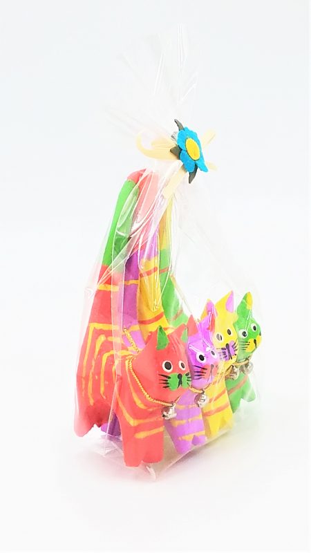Colorful Hand Paint Wood Cat Figurine Set