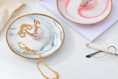 Gold Deer Head with Marble Jewelry Dish