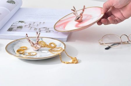 Gold Deer Head with Marble Jewelry Dish