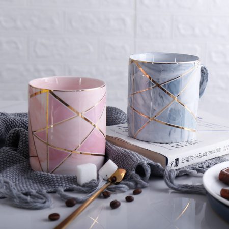 Marble Finish Coffee Mug with Gold Lines