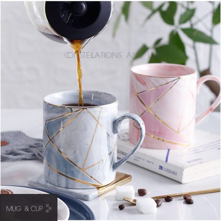 Marble Finish Coffee Mug with Gold Lines