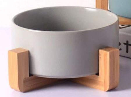 Colorful Cat Bowl with Wooden Frame Rest