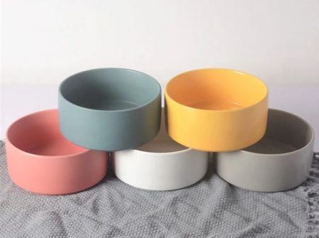 Colorful Cat Bowl with Wooden Frame Rest