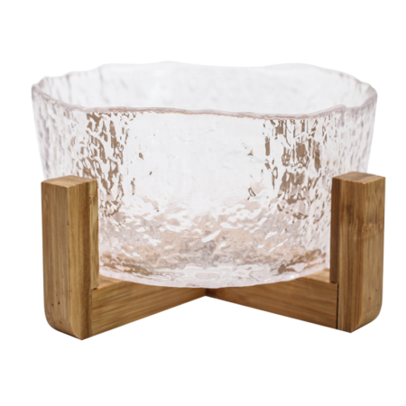 Hammered Glass Bowl with Wooden Stand