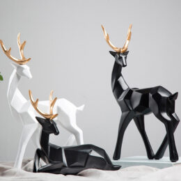 Modern Deer Couple Statue Set