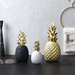 Pineapple Statue with Golden Leaves Decor