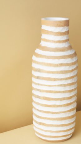 Wooden Vase with Cream Stripes