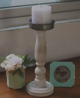 Wooden Base with Metal Dish Candle Holder