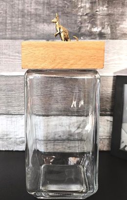 Square Glass Jar with Kangaroo on Wood Lid