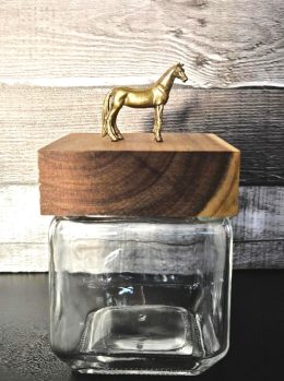 Square Glass Jar with Horse on Wood Lid