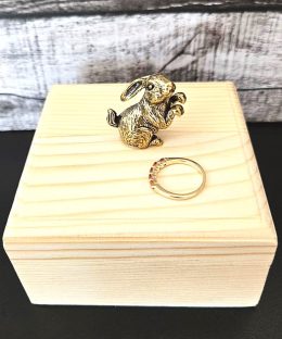 Wooden Jewelry Box with Magnetic Lid and Bunny Rabbit Decoration