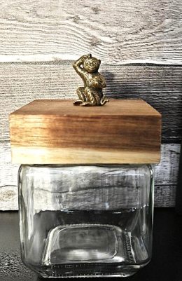 Square Glass Jar with Monkey on Wood Lid