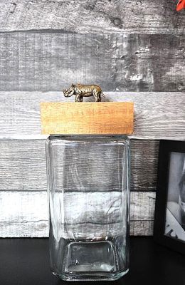 Square Glass Jar with Rhino on Wood Lid