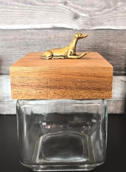 Square Glass Jar with Greyhound on Wood Lid