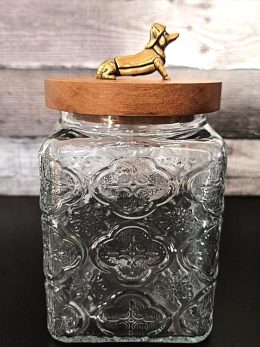 Square Glass Jar with Dachshund on Wood Lid