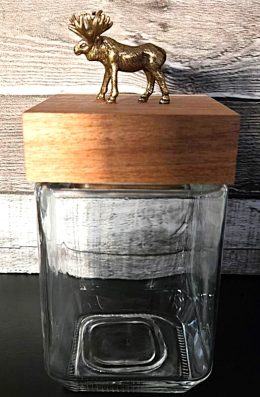 Square Glass Jar with Moose on Wood Lid