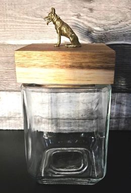 Square Glass Jar with German Shepherd on Wood Lid