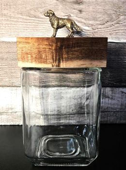 Square Glass Jar with Golden Retriever on Wood Lid