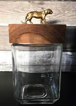 Square Glass Jar with Tiger on Wood Lid