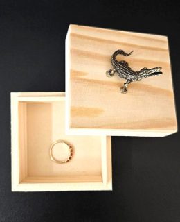 Wooden Jewelry Box with Lid and Crocodile Decoration