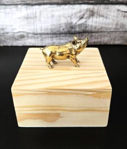 Wooden Jewelry Box with Lid and Pig Decoration