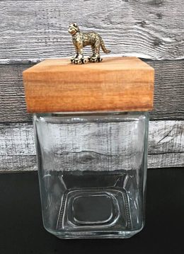Square Glass Jar with Skating Cat on Wood Lid