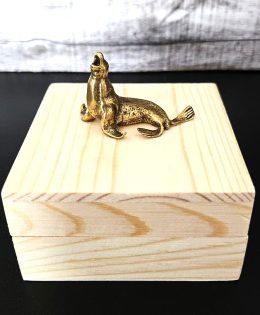 Wooden Jewelry Box with Lid and Sea Lion Decoration