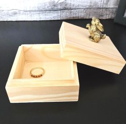 Wooden Jewelry Box with Lid and Bunny Rabbit Decoration