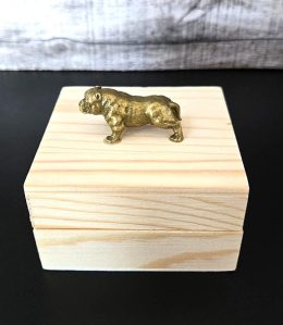 Wooden Jewelry Box with Lid and Bull Dog Decoration