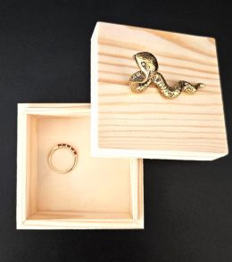 Wooden Jewelry Box with Lid and Small Snake Decoration