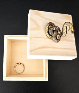 Wooden Jewelry Box with Lid and Snake Decoration