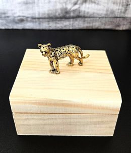 Wooden Jewelry Box with Lid and Cheetah Decoration