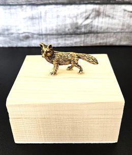 Wooden Jewelry Box with Lid and Fox Decoration