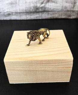 Wooden Jewelry Box with Lid and Lion Decoration