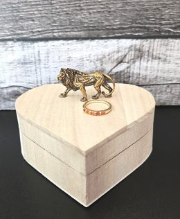 Heart Shaped Wooden Jewelry Box with Lid and Lion Decoration