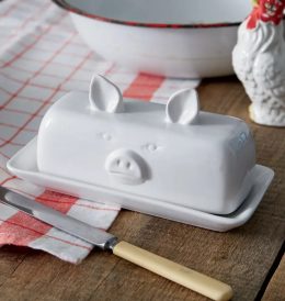Ceramic Butter Dish and Pig Head Cover