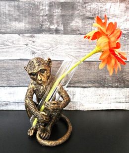 Monkey with Slim Glass Vase