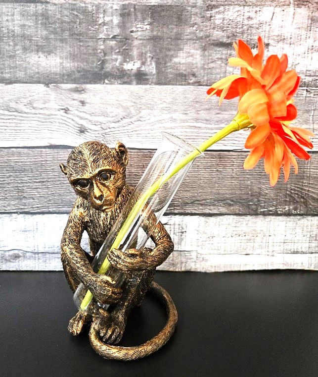 Monkey with Slim Glass Vase