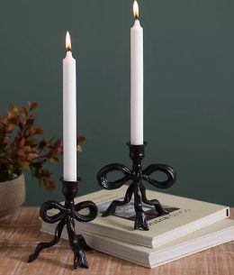 Black Metal Bow Tapered Candle Holder 2 Piece Set