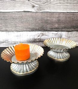 Fluted Galvanized Candle Holder 2 Piece Set