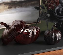 Burgundy Glass Pumpkin Jar with Lid