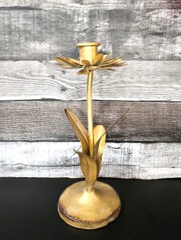 Gold Metal Flower Tapered Candle Holder