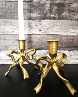 Bronze Metal Bow Tapered Candle Holder 2 Piece Set
