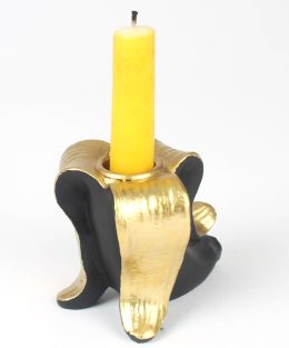 2 Pcs. Set Black & Gold Banana Tapered Candle Holder